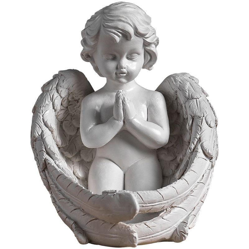 Ángel Querubín Decorativo en Estatua Pequeña de Resina para el Hogar